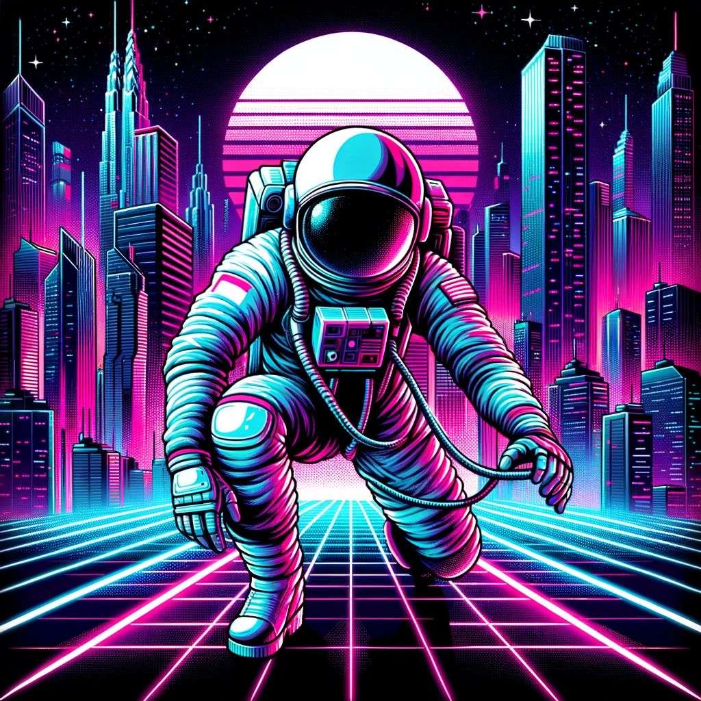 an astronaut, digital art, synthwave